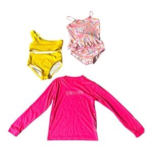 Girls Bathing Suit 5 Piece Set Size 8 Medium Rash Guard Tankini Bikini Bright